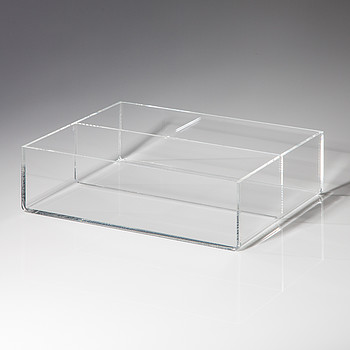 Bin with divider made of clear acrylic glass