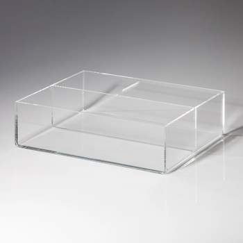 Bin with divider made of clear acrylic glass