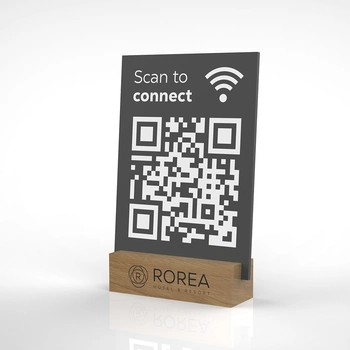 QR-Code Schild mit Holz Sockel & individuellem Druck