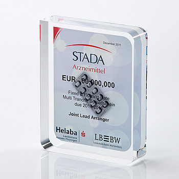 Tombstone made of clear acrylic glass with digital print „STADA“