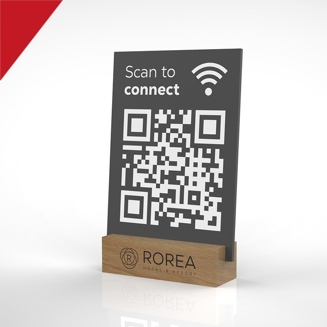 QR-Code Schild mit Holz Sockel & individuellem Druck